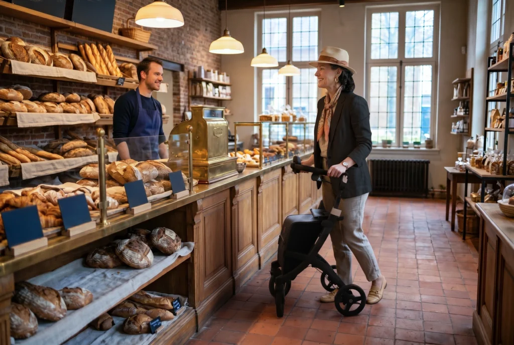 Rollz Flex rollator at a bakery