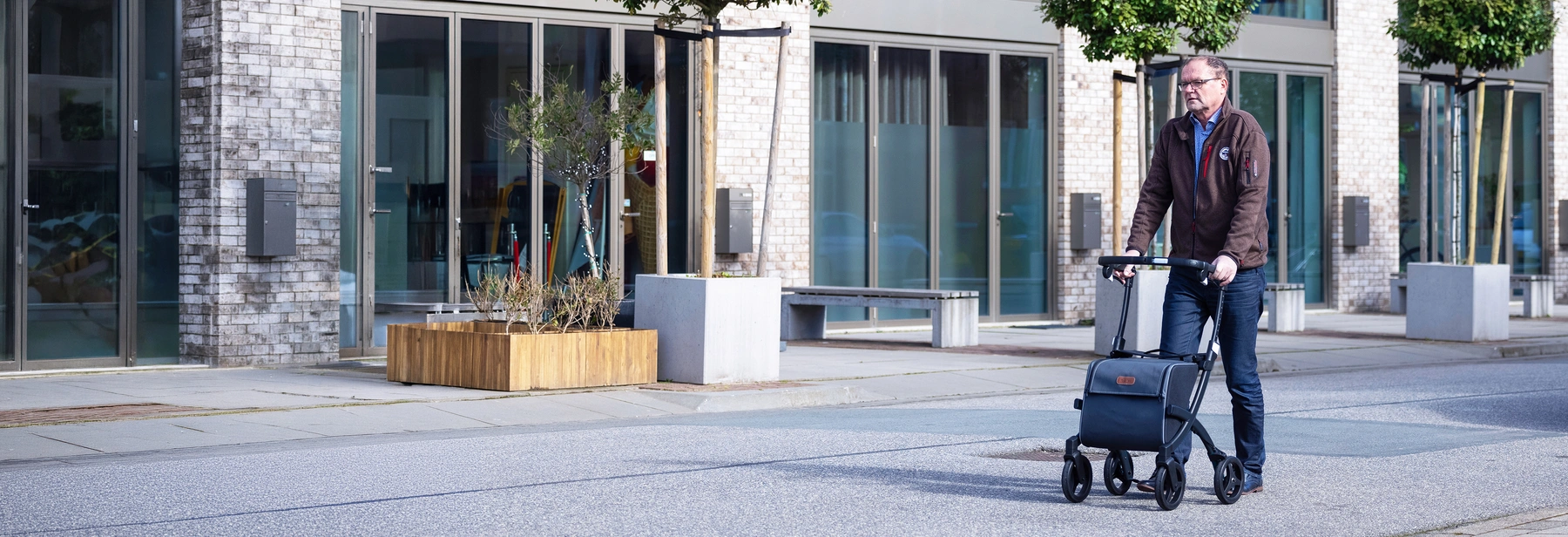 Rollz Flex rollator walking on the street