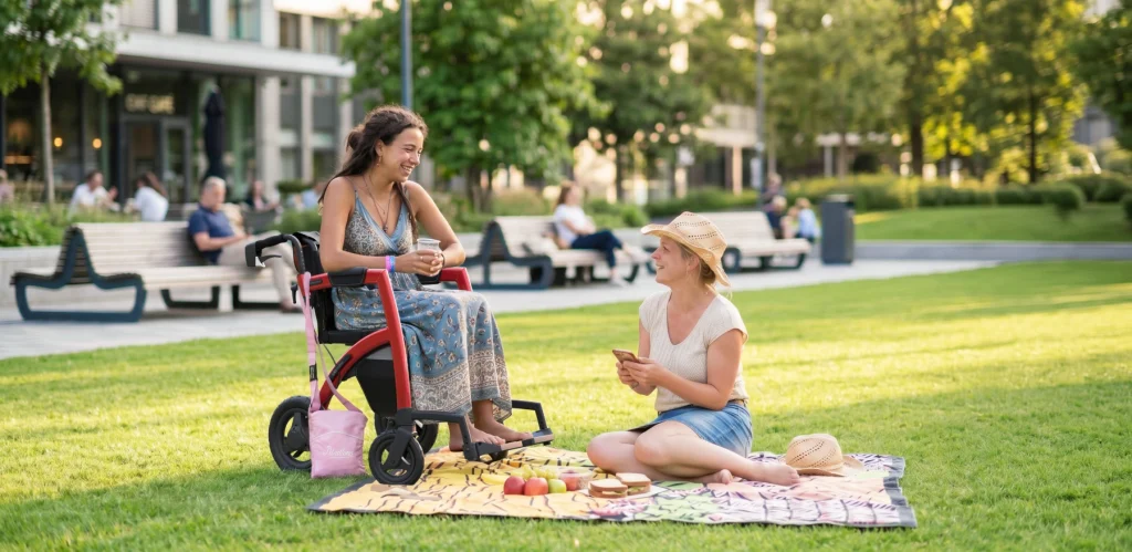 Rollz Motion Performance wheelchair picknick in a park